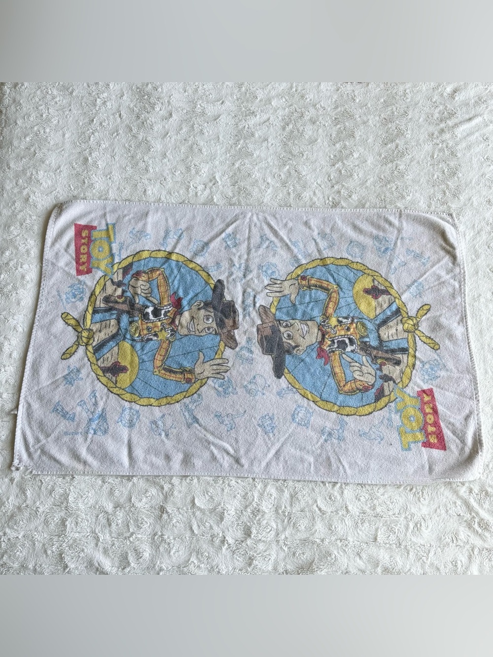 Vintage Toy Story Towel White Woody Cowboy Western Franco Buzz Lightyear 90s Vtg